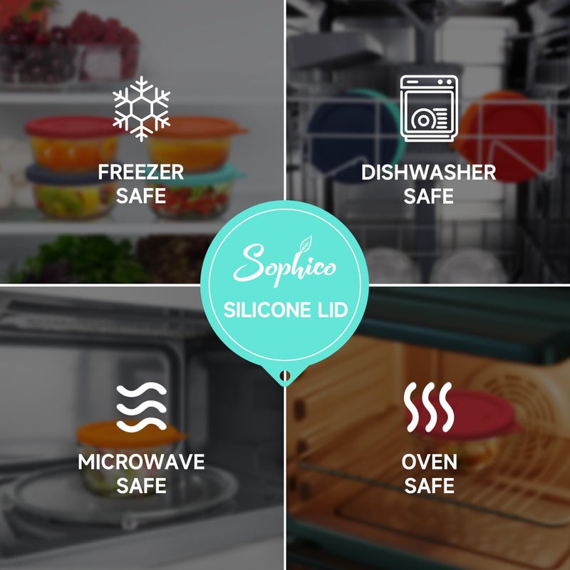 Sophico 2 Cup Round Silicone Storage Cover Lids Replacement for Anchor Hocking and Pyrex 7200-PC Glass Bowls (Container not Included) | Navy Blue-Mint | 4 Pack - Image 5
